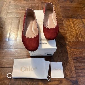 CHLOE SUEDE LAUREN BALLET FLAT - BORDEAUX - SIZE 9.5